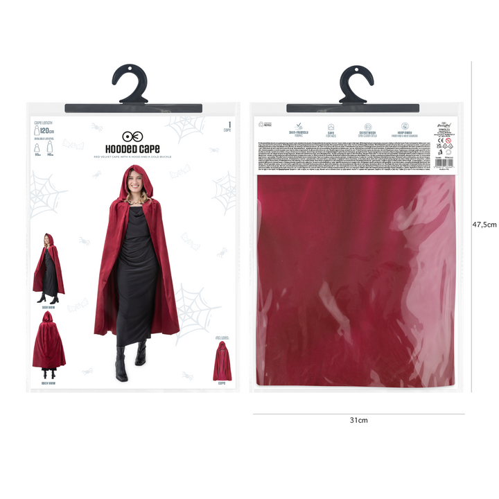 Peleryna z kapturem z aksamitu burgundowa 120 cm