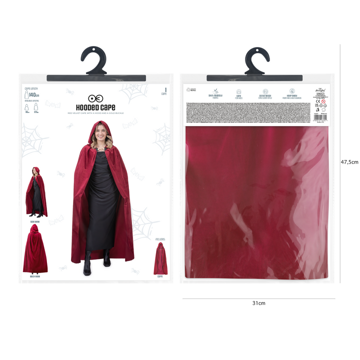 Peleryna z kapturem z aksamitu burgundowa 140 cm