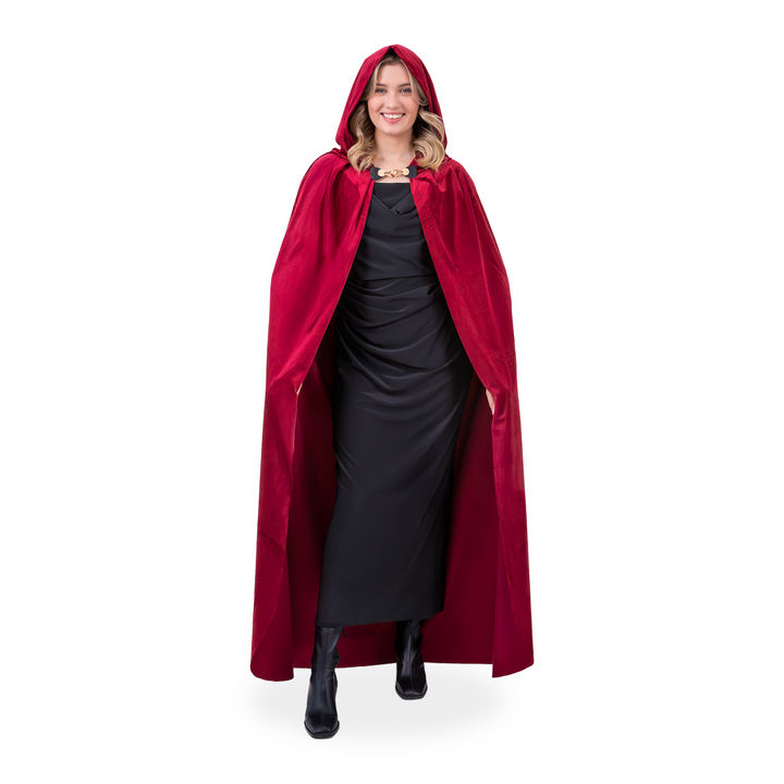 Peleryna z kapturem z aksamitu burgundowa 140 cm