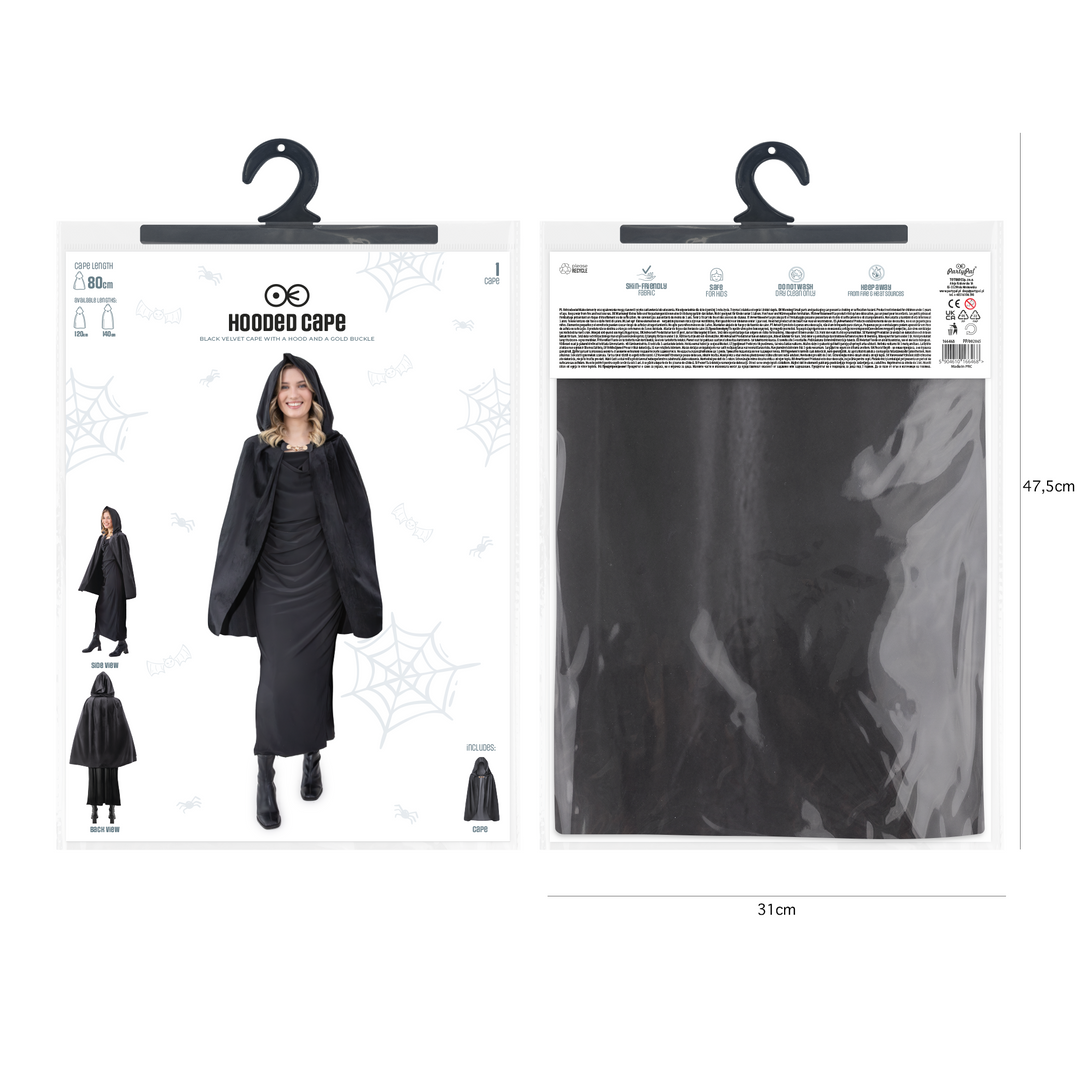 Peleryna z kapturem z aksamitu czarna 80 cm