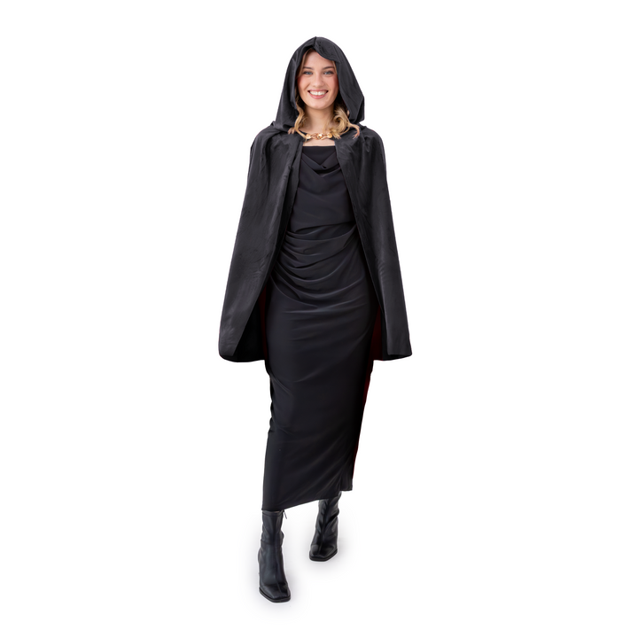 Peleryna z kapturem z aksamitu czarna 80 cm