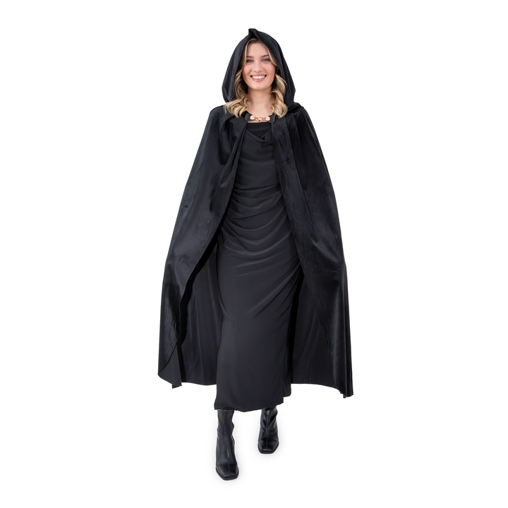 Peleryna z kapturem z aksamitu czarna 120 cm