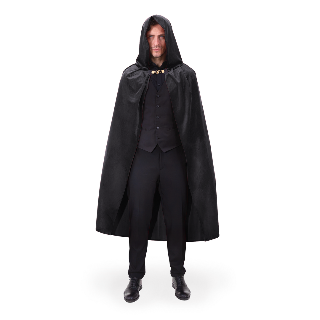 Peleryna z kapturem z aksamitu czarna 120 cm