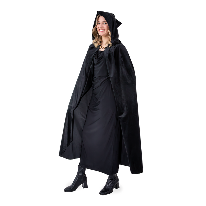 Peleryna z kapturem z aksamitu czarna 120 cm