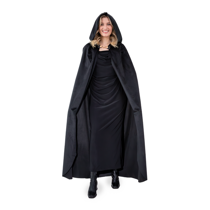 Peleryna z kapturem z aksamitu czarna 140 cm