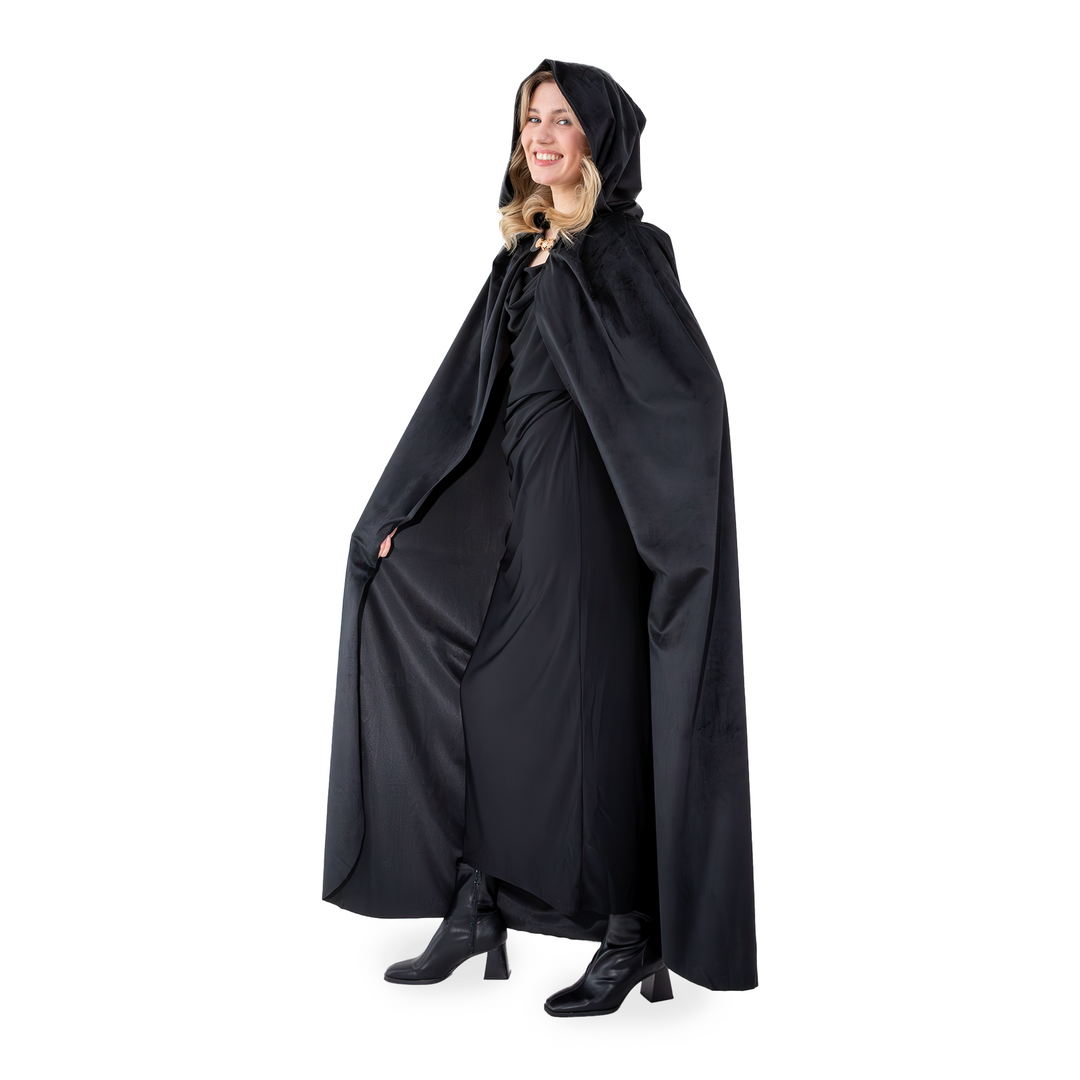 Peleryna z kapturem z aksamitu czarna 140 cm