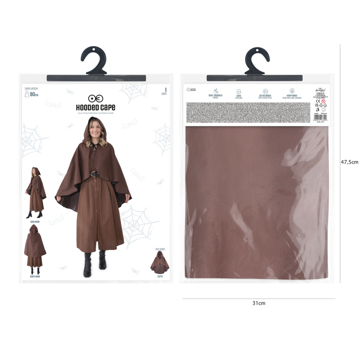 Peleryna z kapturem brązowa 90 cm