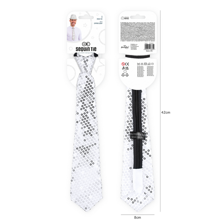 Krawat cekinowy srebrny