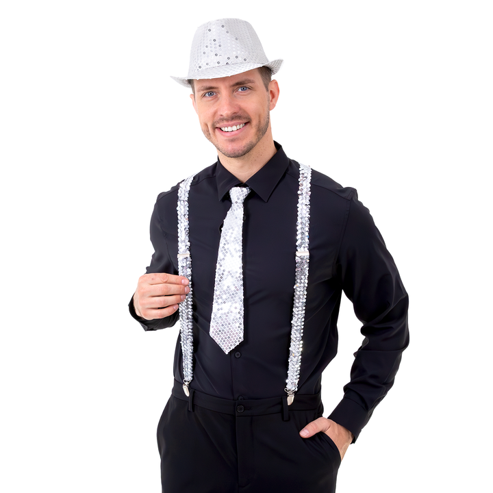 Krawat cekinowy srebrny