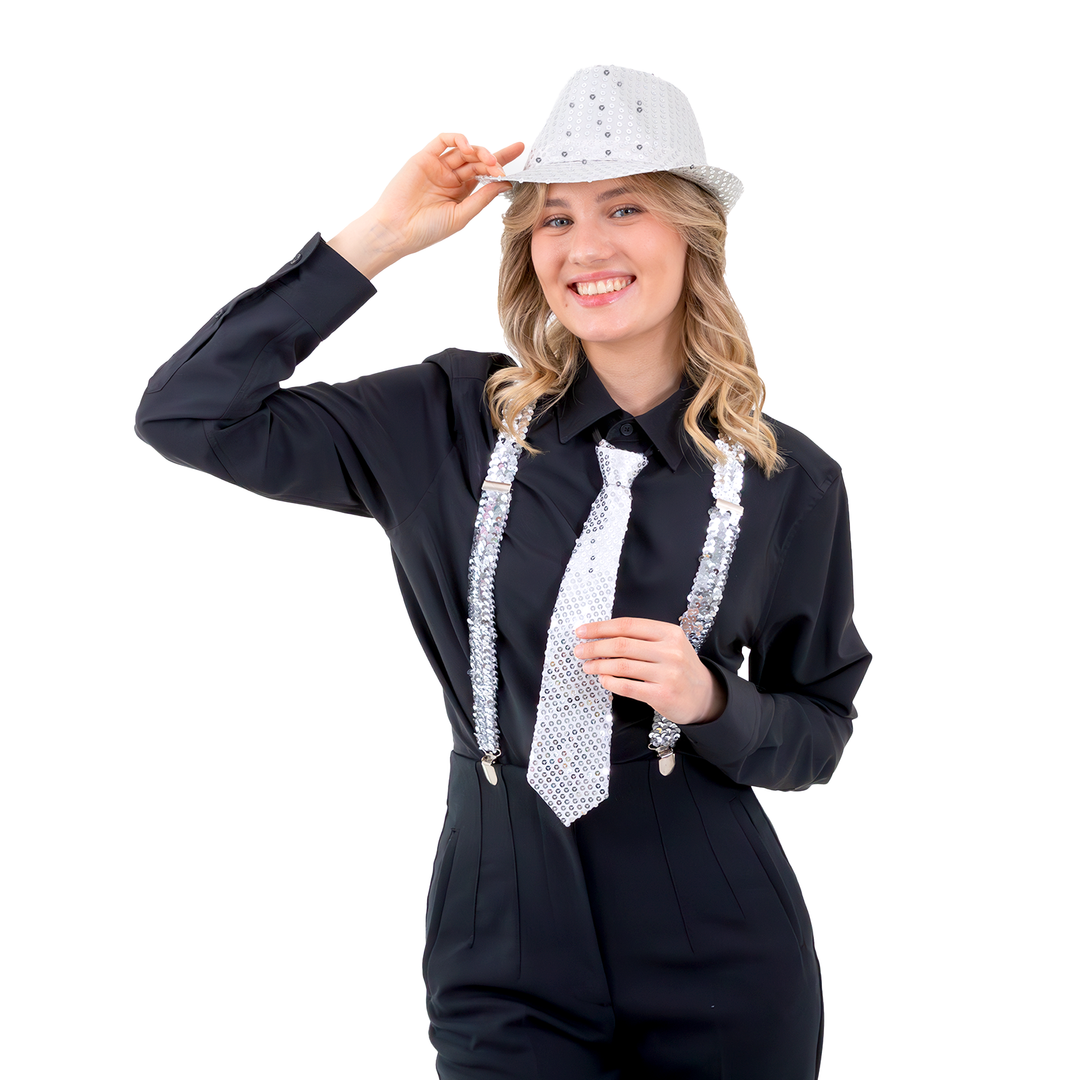 Krawat cekinowy srebrny