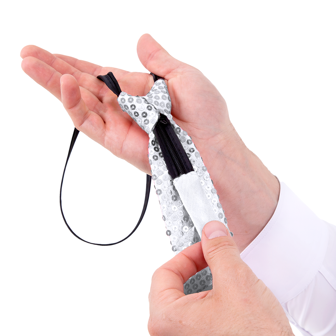 Krawat cekinowy srebrny