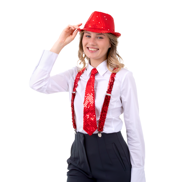 Krawat cekinowy czerwony