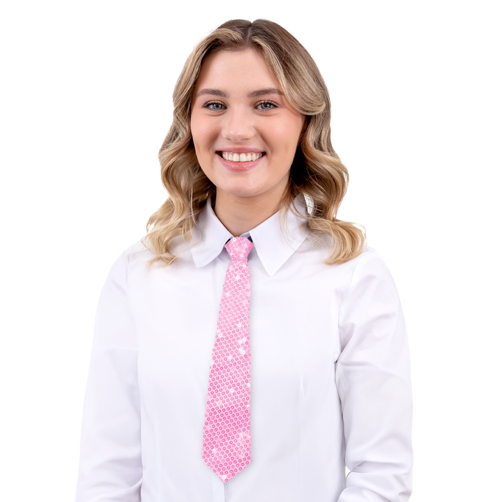 Krawat cekinowy jasny różowy