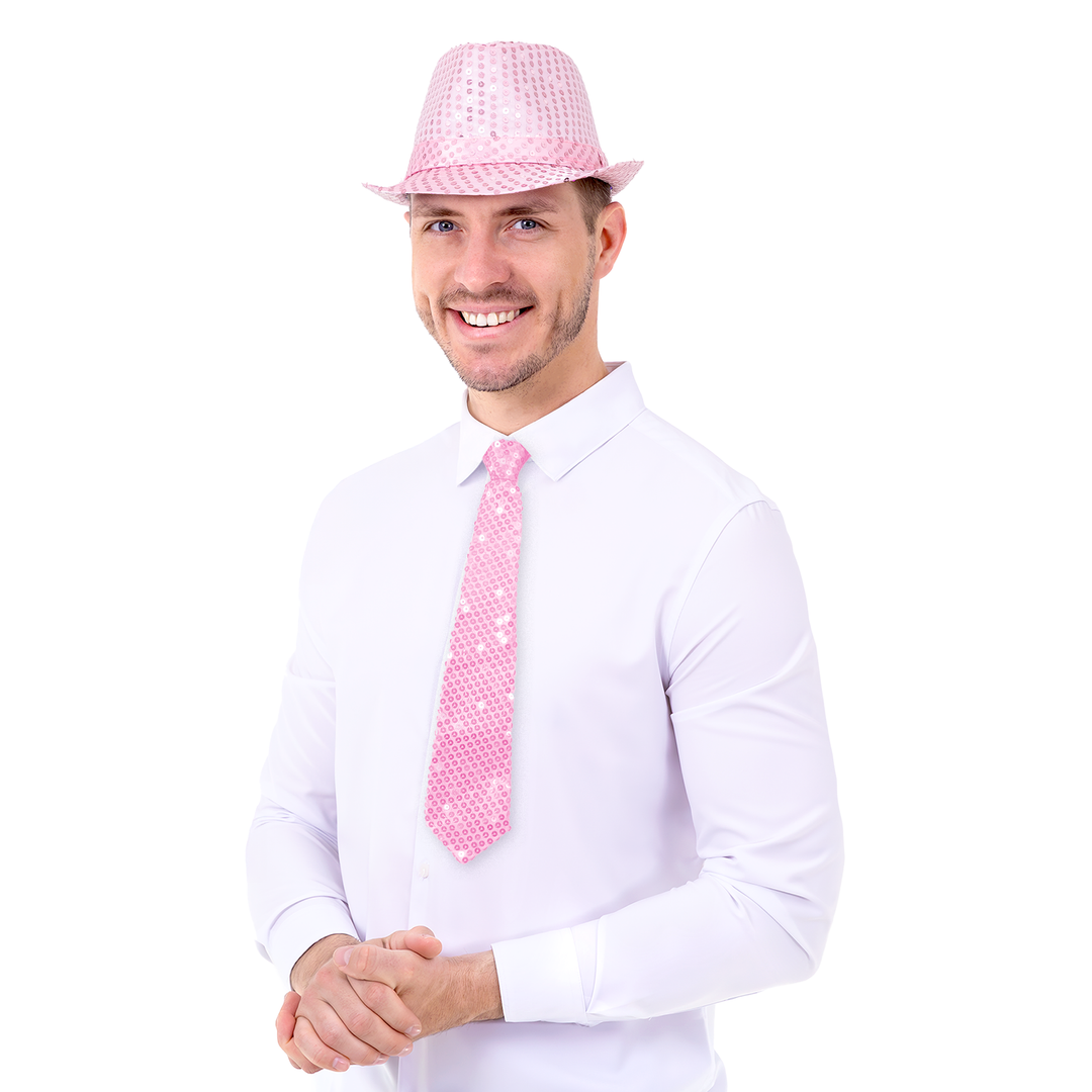 Krawat cekinowy jasny różowy