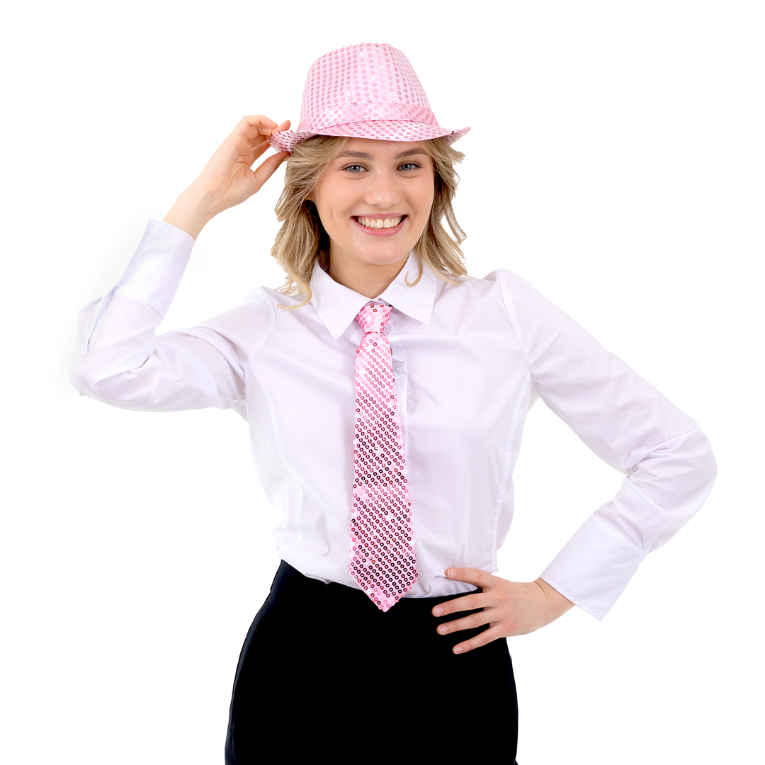 Krawat cekinowy jasny różowy