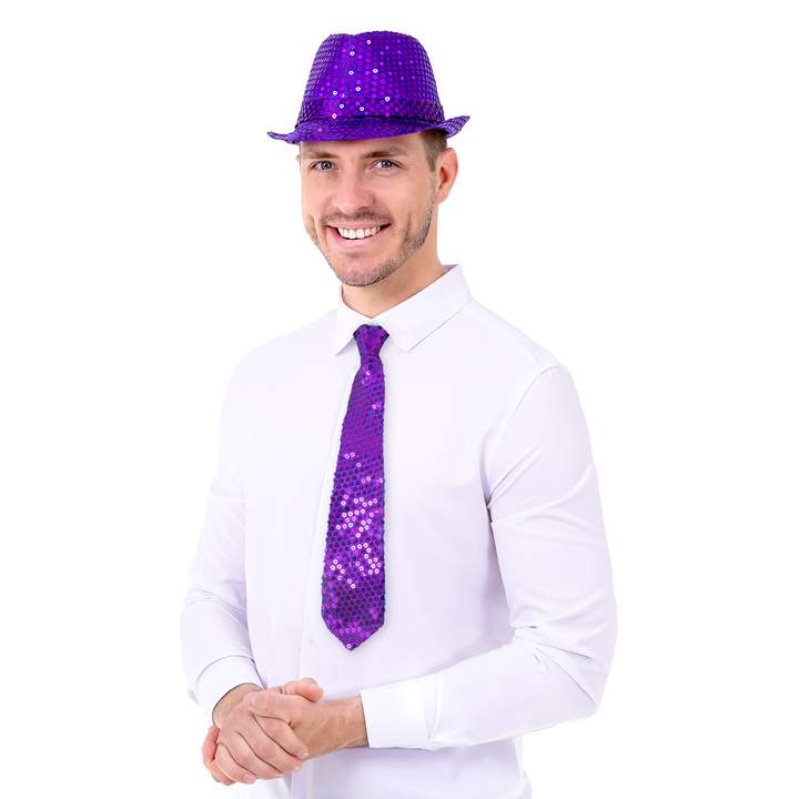 Krawat cekinowy fioletowy