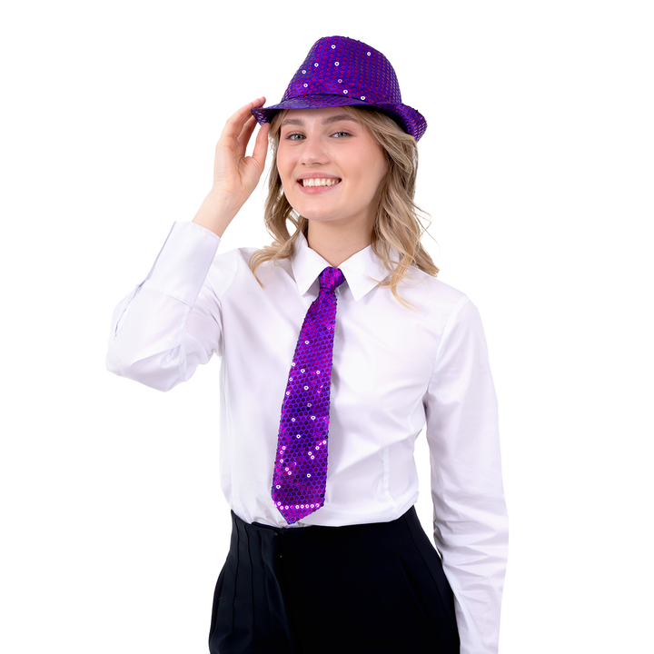 Krawat cekinowy fioletowy