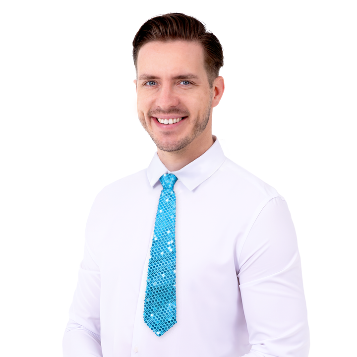 Krawat cekinowy niebieski