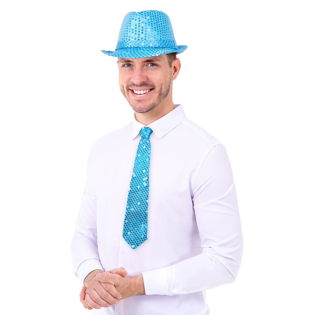 Krawat cekinowy niebieski