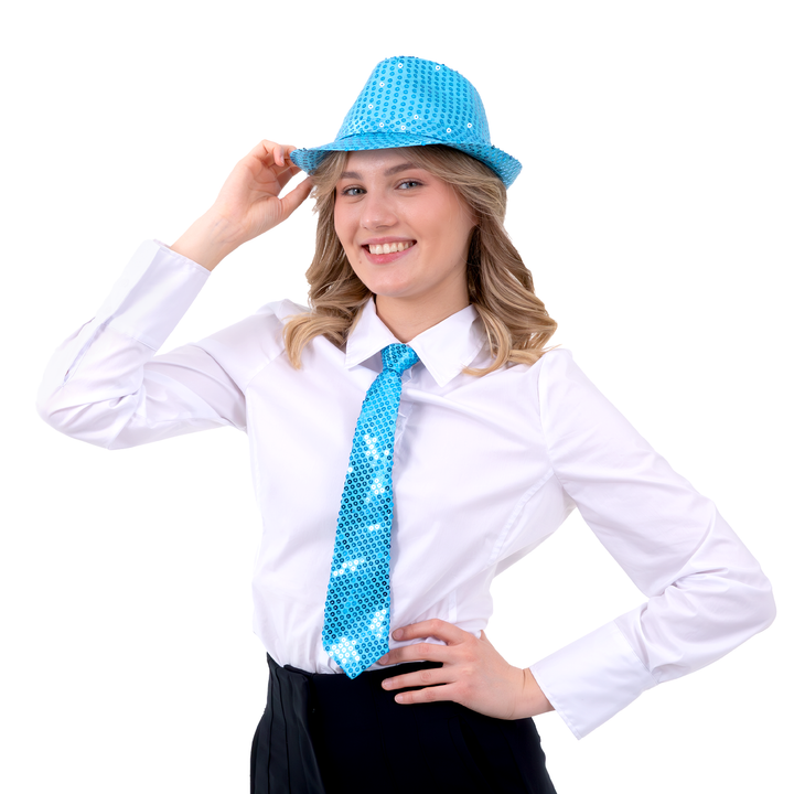 Krawat cekinowy niebieski