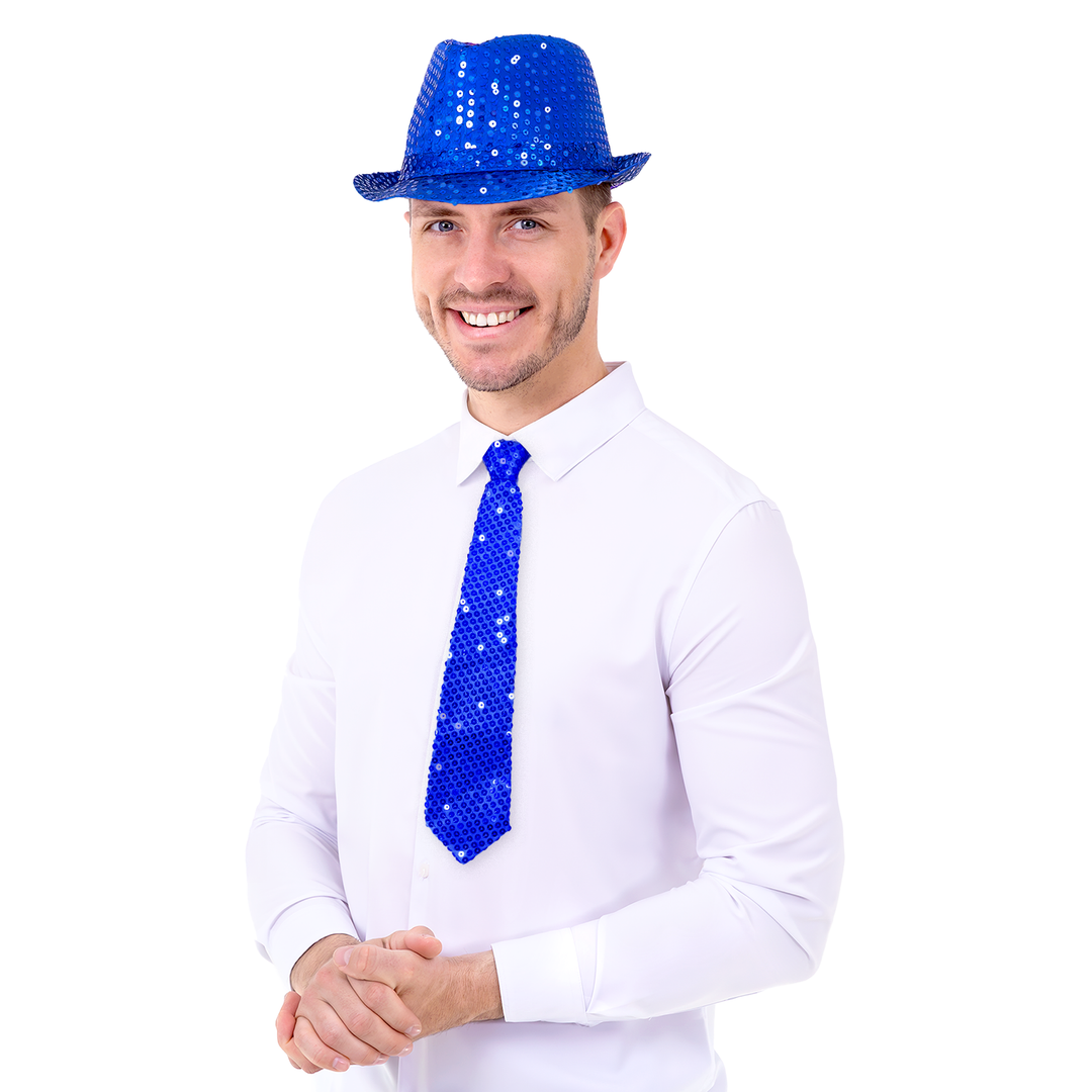 Krawat cekinowy kobaltowy