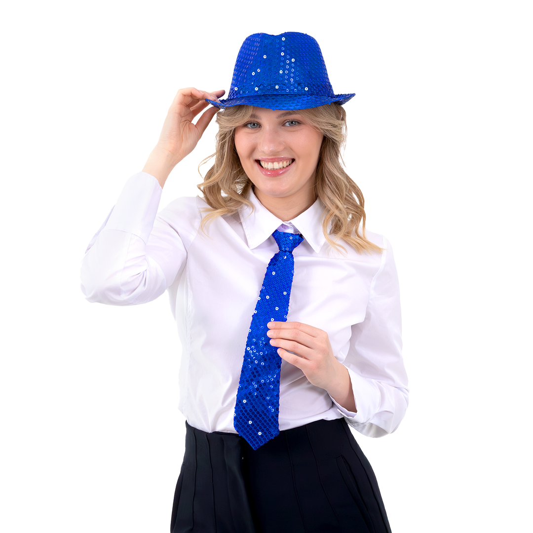 Krawat cekinowy kobaltowy