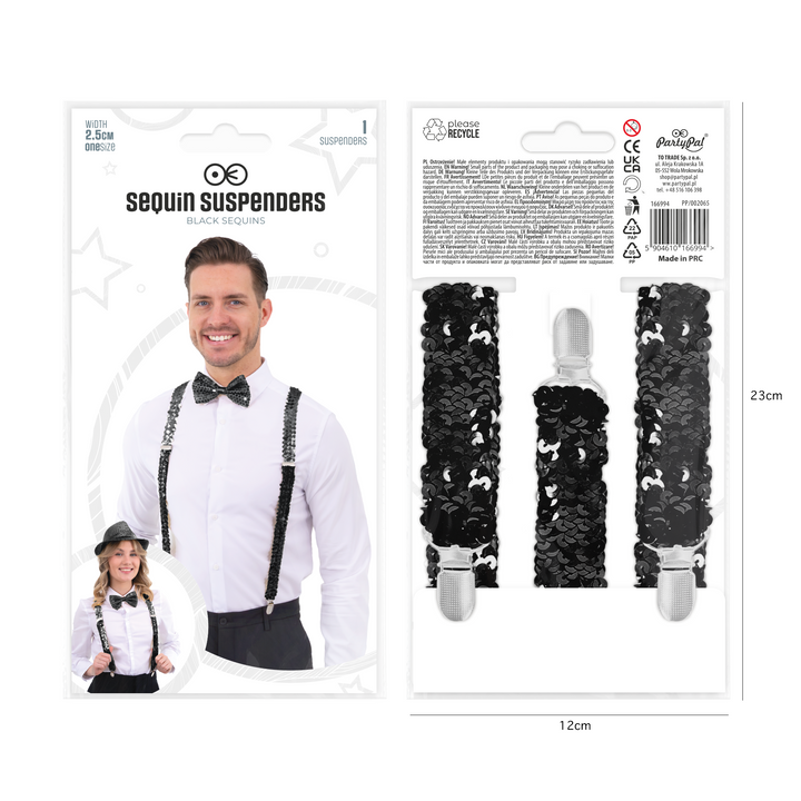 Szelki do spodni cekinowe czarne