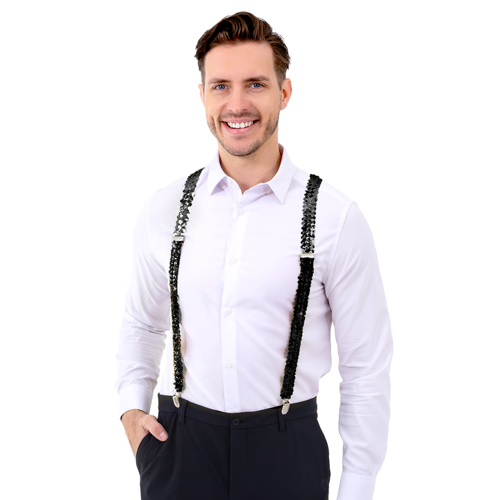 Szelki do spodni cekinowe czarne