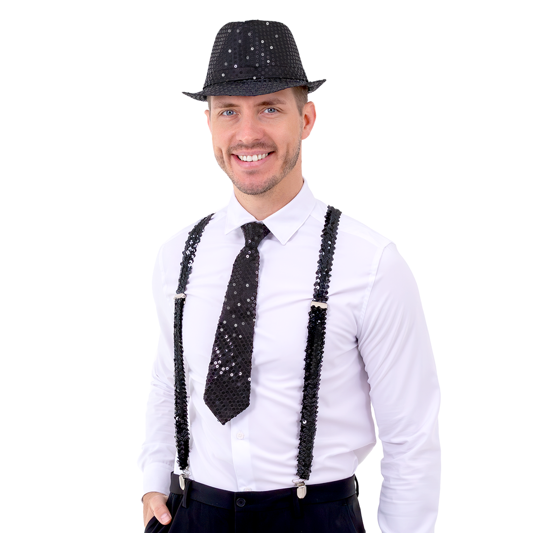 Szelki do spodni cekinowe czarne