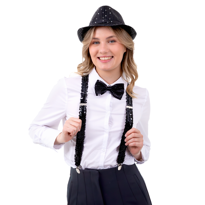 Szelki do spodni cekinowe czarne