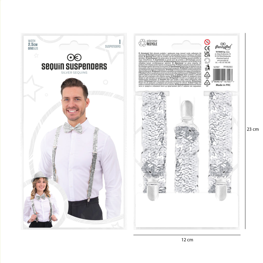 Szelki do spodni cekinowe srebrne