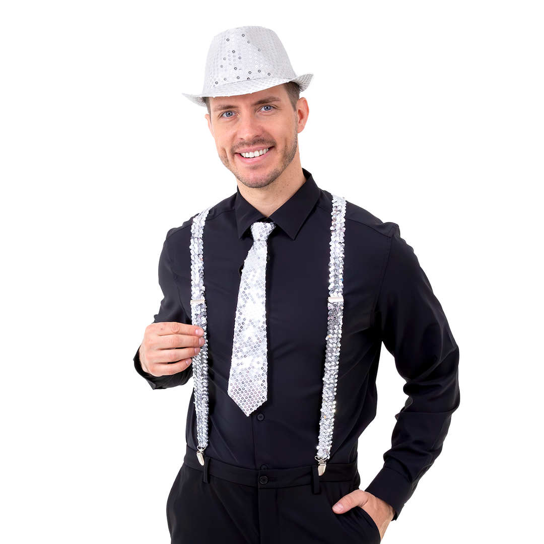 Szelki do spodni cekinowe srebrne