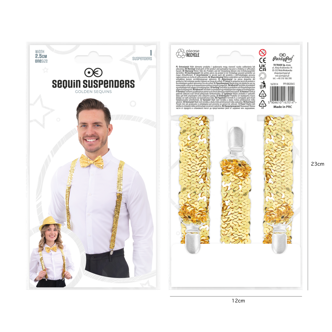 Szelki do spodni cekinowe złote