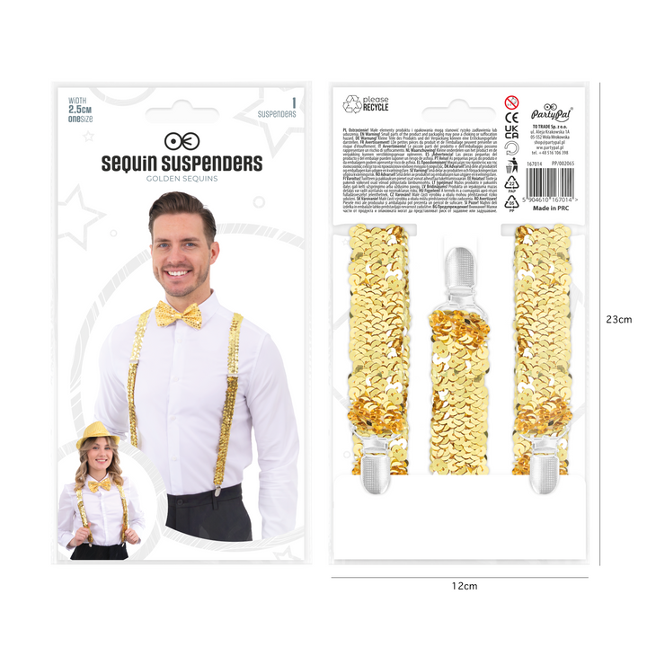 Szelki do spodni cekinowe złote