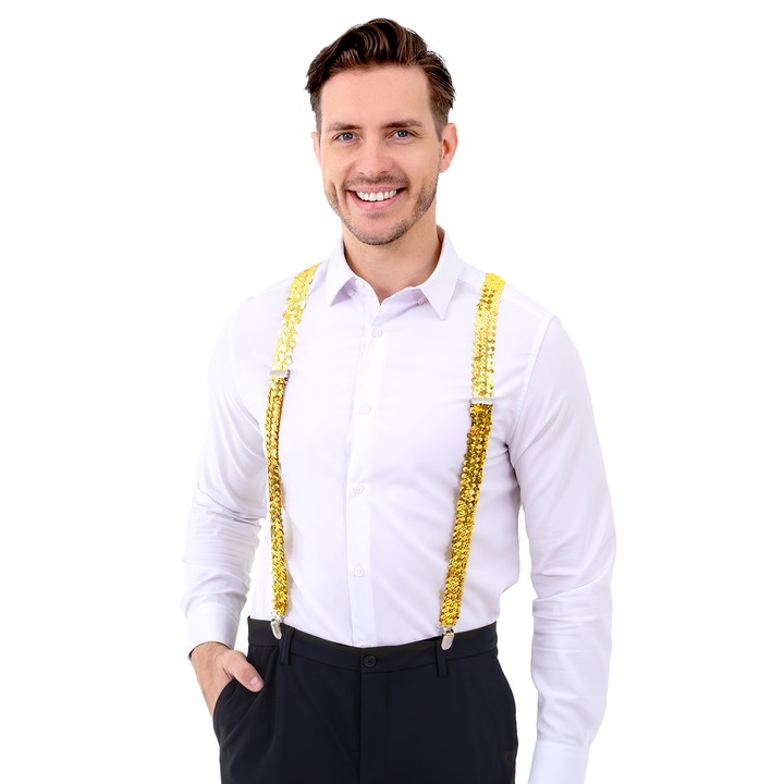 Szelki do spodni cekinowe złote