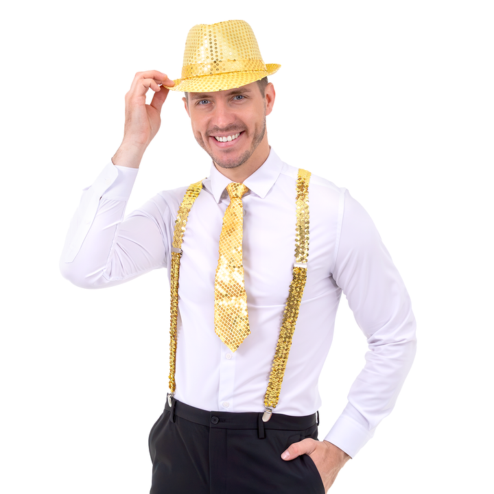 Szelki do spodni cekinowe złote