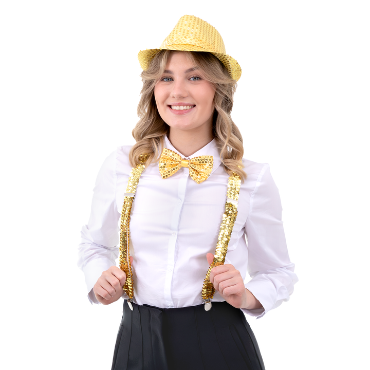 Szelki do spodni cekinowe złote