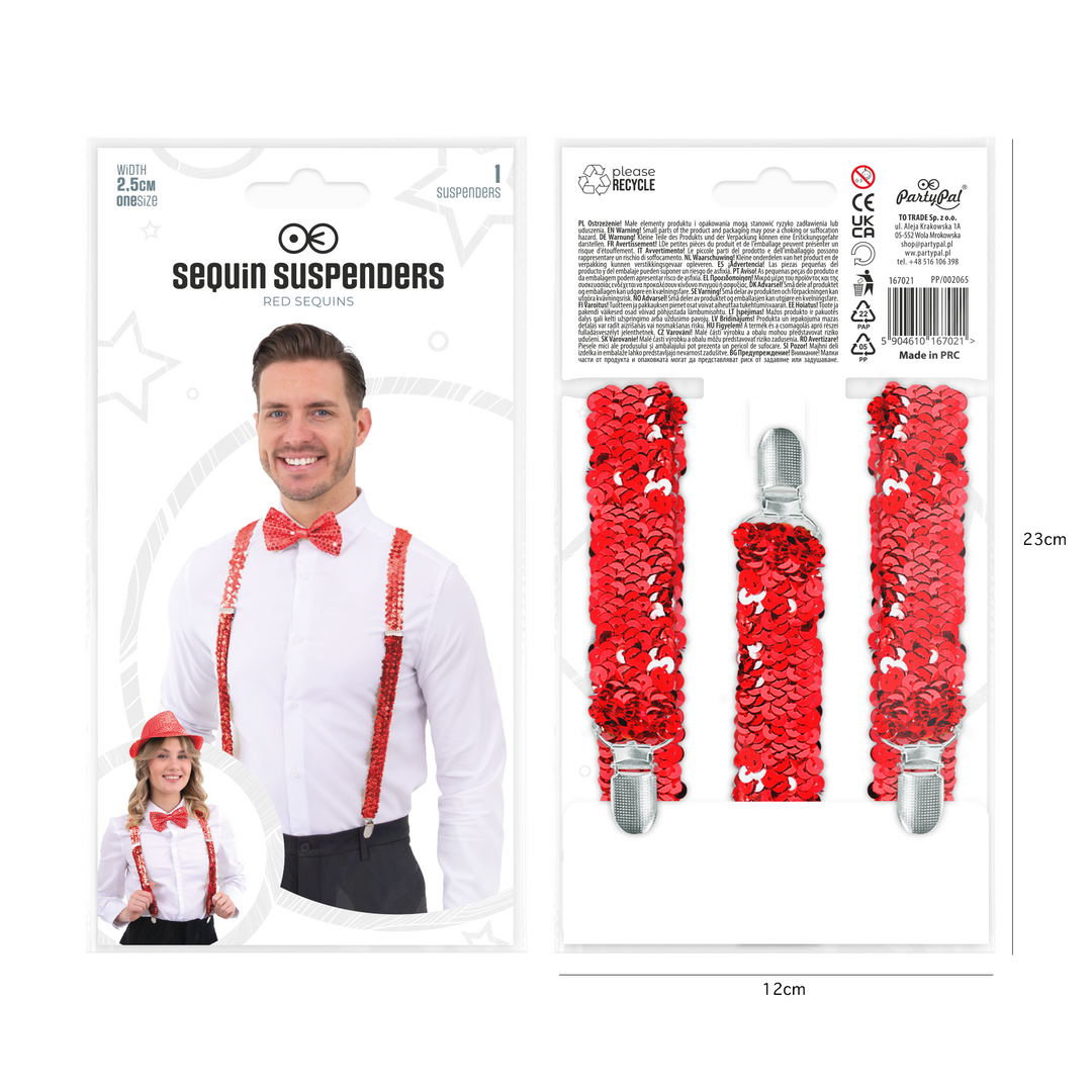 Szelki do spodni cekinowe czerwone