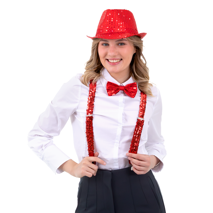 Szelki do spodni cekinowe czerwone