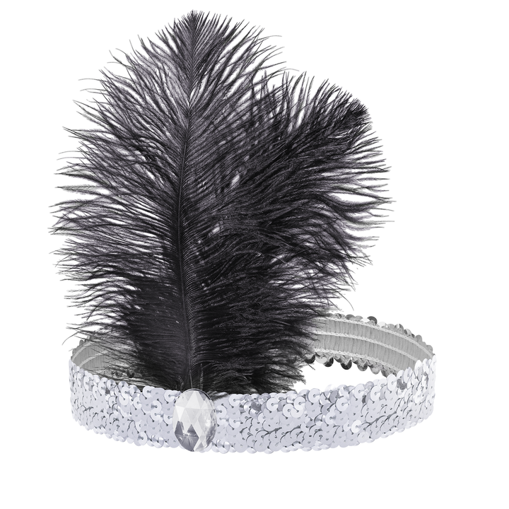 Opaska z cekinami i piórami Lata 20-te srebrna