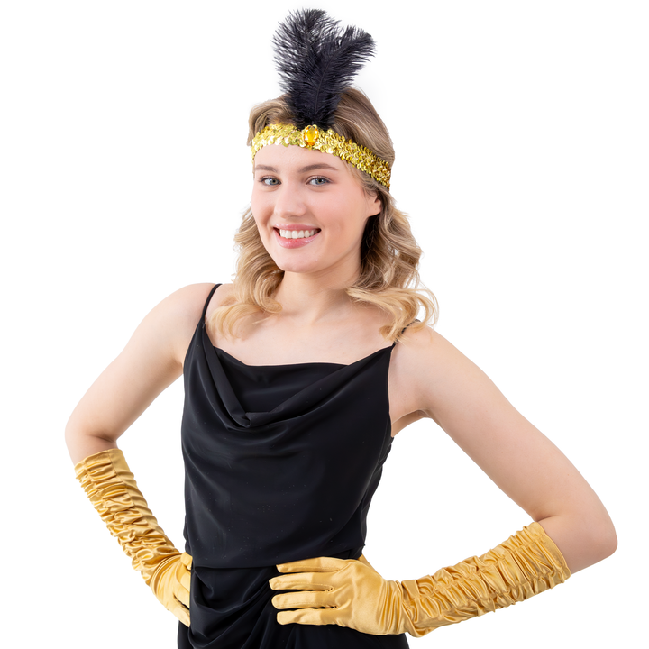 Opaska z cekinami i piórami Lata 20-te złota