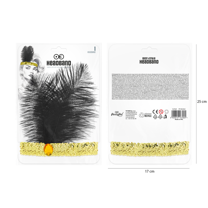 Opaska z cekinami i piórami Lata 20-te złota