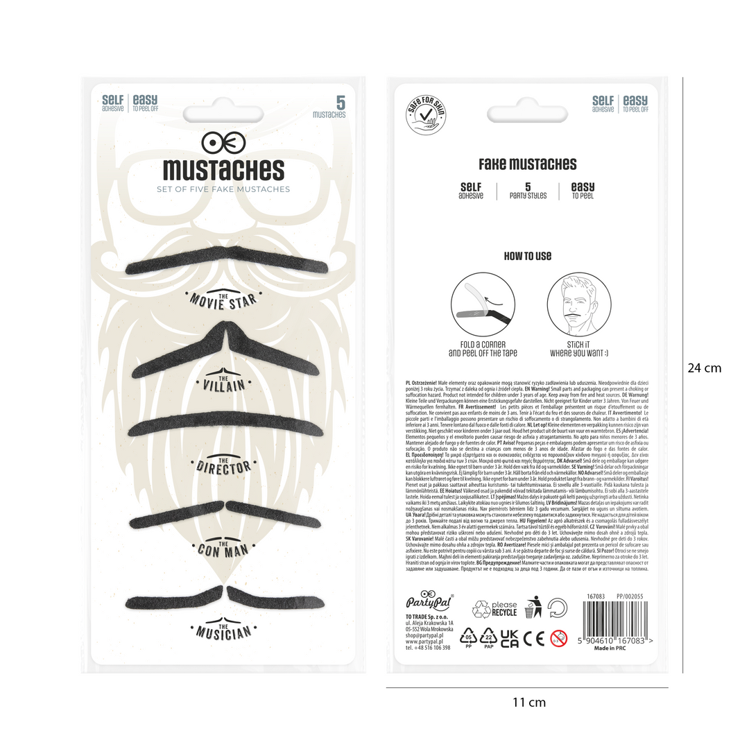 Sztuczne wąsy czarne zestaw 5 szt.