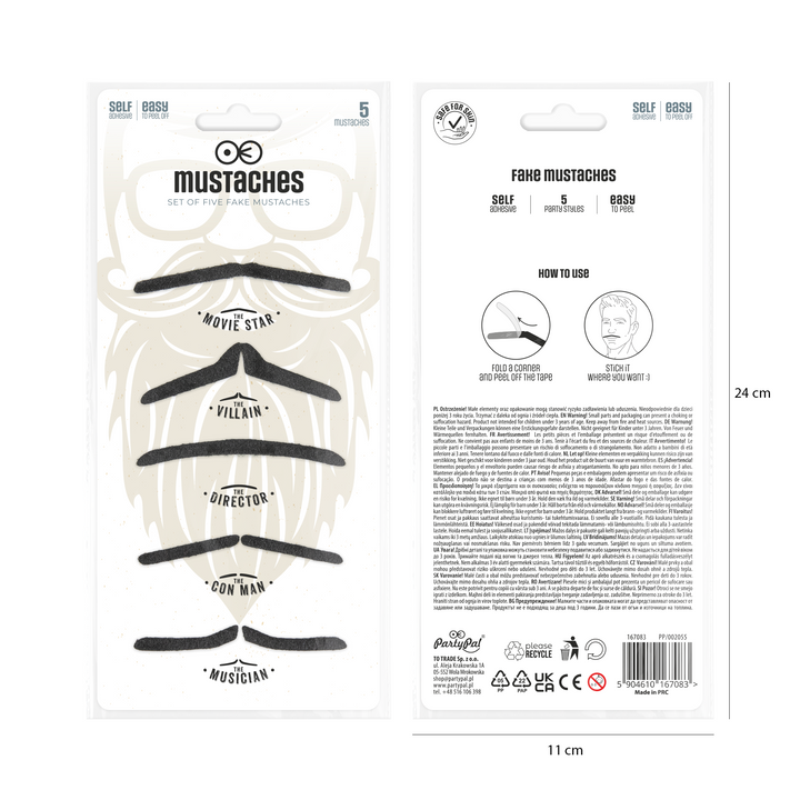 Sztuczne wąsy czarne zestaw 5 szt.