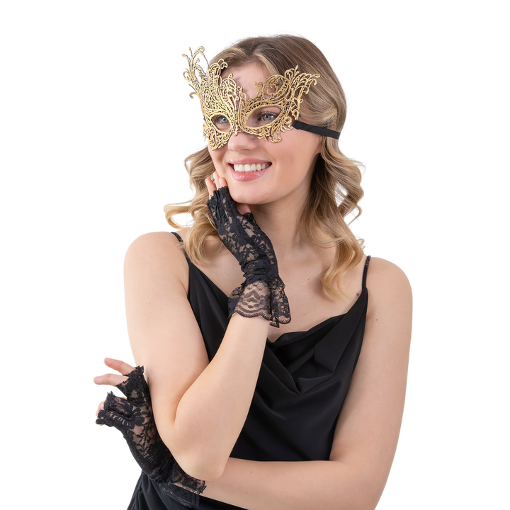 Maska wenecka koronkowa złota 23x14cm