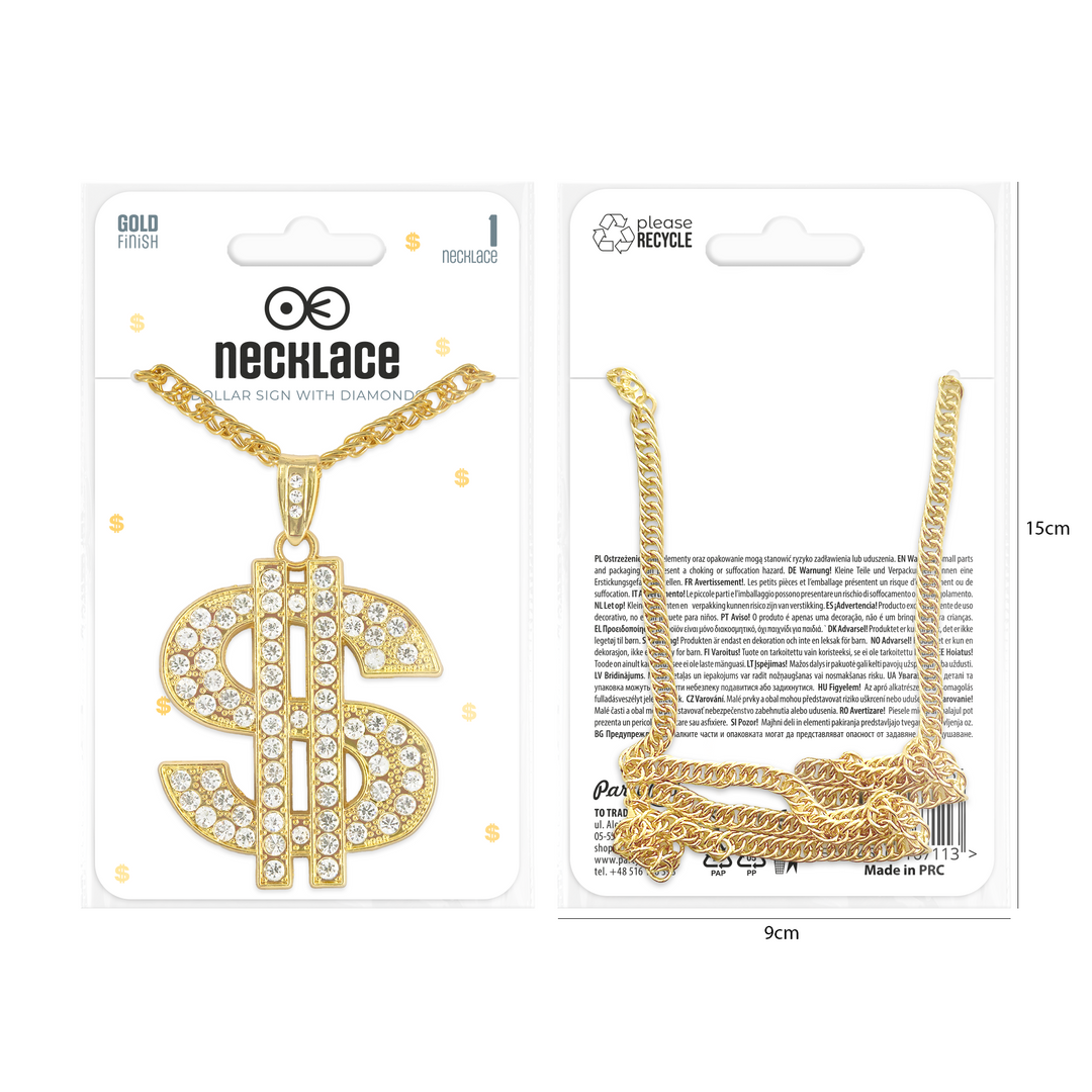 Naszyjnik łańcuszek złoty ze znakiem dolara z cyrkoniami