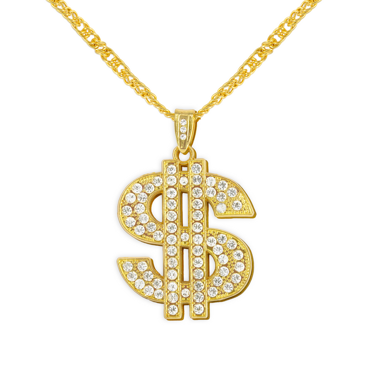 Naszyjnik łańcuszek złoty ze znakiem dolara z cyrkoniami