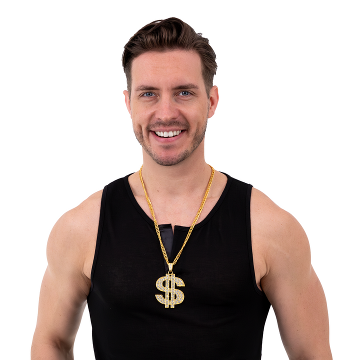Naszyjnik łańcuszek złoty ze znakiem dolara z cyrkoniami