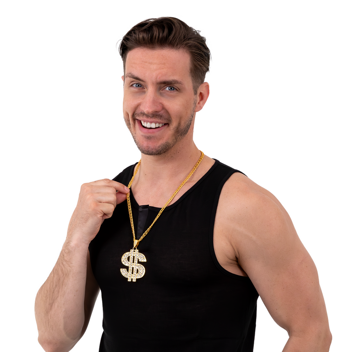 Naszyjnik łańcuszek złoty ze znakiem dolara z cyrkoniami