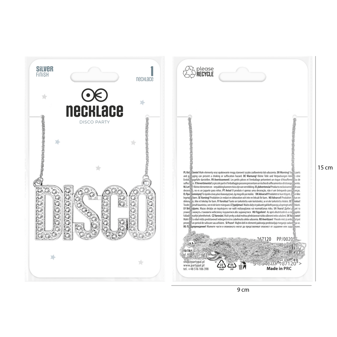 Naszyjnik łańcuszek srebrny z napisem DISCO